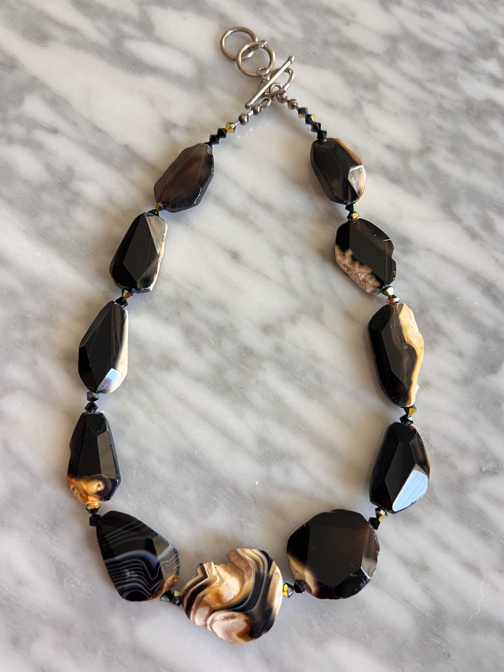 Glass Black & Brown Agate Statement Necklace